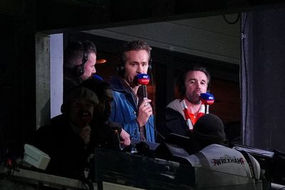Ryan Reynolds and Rob Mac cheer on Wrexham from Sky Sports commentary box