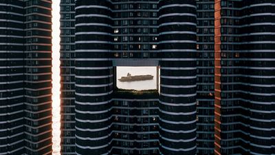 Stunning drone image of container ship passing Hong Kong's "dragon gate" could win top photography prize