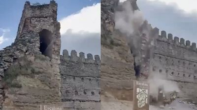 Terrifying moment part of 15th-Century escalona castle crumbles to the ground
