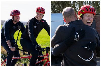 William praises Greg James as he joins him on cycle for Comic Relief