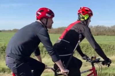 Prince William surprises Greg James on gruelling Comic Relief tandem bike challenge