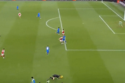 Linesman tumbles onto pitch after crashing into substitute in Arsenal’s Champions League clash