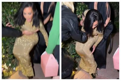 Kim Kardashian shares moment she fell in towering heels following Oscars after-party