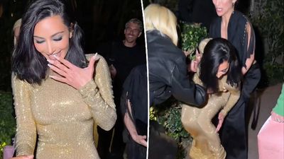 Kim Kardashian nearly falls in 8-inch heels before Vanity Fair Oscars party