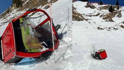Cable car breaks away in strong winds and crashes down mountainside in Switzerland