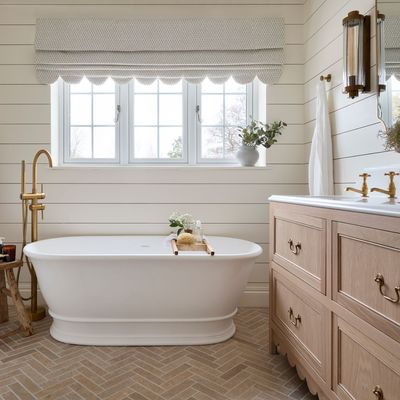 Tonal matching a bathroom vanity and walls is the secret to a stylish wash space – it makes a bathroom look so expensive