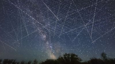 As a hobbyist astrophotographer, this photograph is breaking my heart. Composite image graphically illustrates the growing number of satellites creating light pollution in the night sky