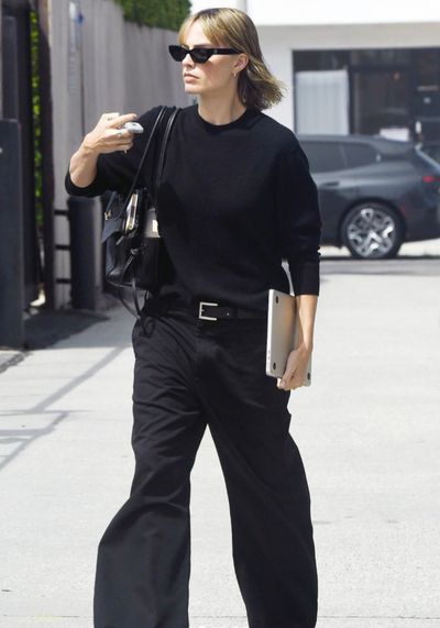 Margot Robbie's All-Black Look Sparks Celebrity Spring Trends Around Monochrome Outfits