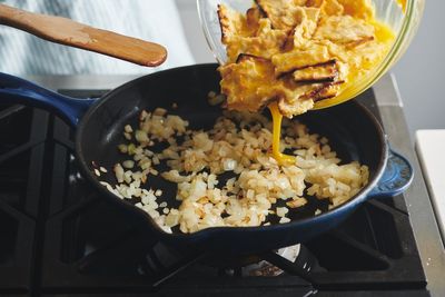 Matzo brei is Passover comfort food fried up in a pan