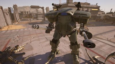 Starship Troopers: Extermination's latest update adds a big stompy mech, ideal for squashing the shooter's newly polished bug holes