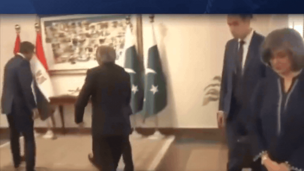 Pakistan deputy PM Ishaq Dhar falls while welcoming Egyptian FM to Middle East peace talks, video goes viral