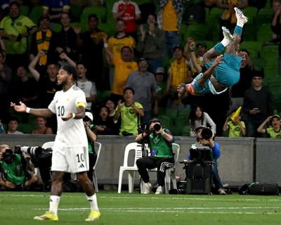 ‘I’d love to race him’: Irankunda scores Socceroos double then sets sights on Gout Gout