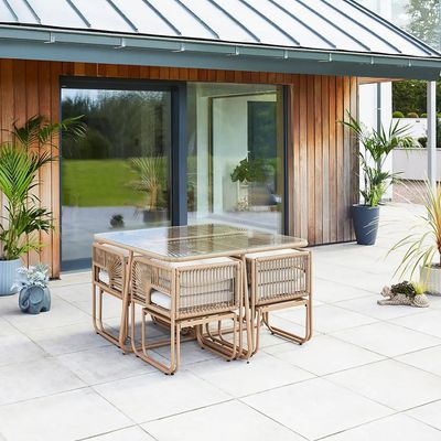 If I was buying a garden dining set this year, this stylish, space-saving Dunelm design would be the one I’d get – it takes up minimal space and seats 8 people!