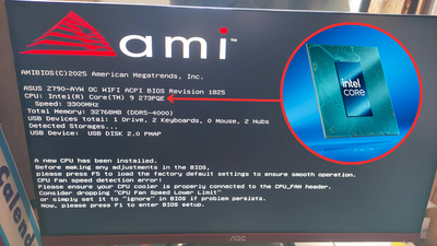 Modder gets Intel's OEM-only 'Bartlett Lake' CPU to post on a regular Asus Z790 motherboard — BIOS was edited by Claude AI to make Core Ultra 9 273QPE boot