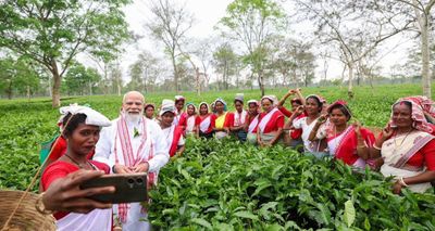 PM Modi Visits Tea Garden in Assam Ahead of Election Rallies