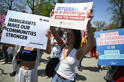 Hundreds rally for birthright citizenship at supreme court: ‘We are an immigrant nation’