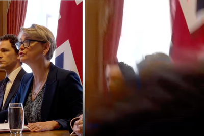 Camera awkwardly knocked live on air while Yvette Cooper delivers Iran speech