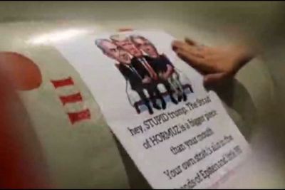 Iran plaster missile with cartoon mocking ‘criminal’ Trump and Netanyahu before firing