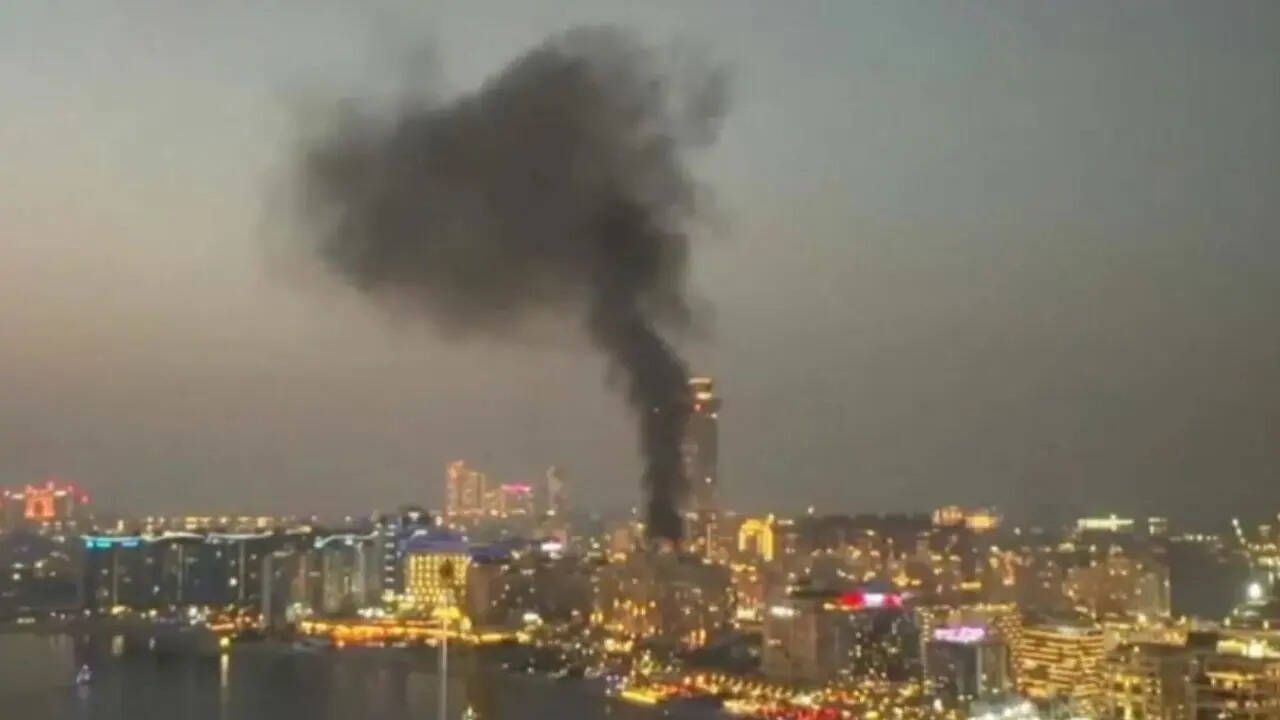 Debris from aerial interception strikes building in Dubai's Marina