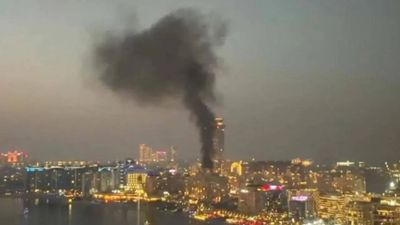 Debris from aerial interception strikes building in Dubai's Marina