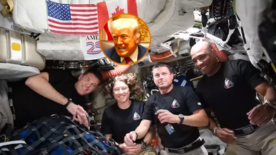 Artemis II astronauts silently side-eye each other after being subjected to inane Trump ramble about Wayne Gretzky