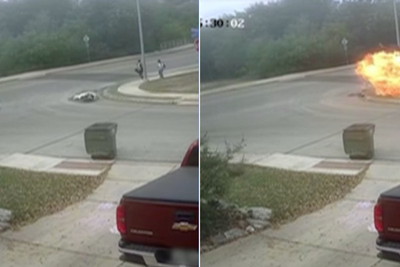 Biker and children have miracle escape after motorcycle explodes after crash