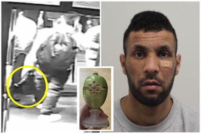 Moment thief steals £2million Faberge egg and watch in Soho bag snatch- as he is jailed for two years