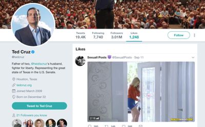 Screenshot of Ted Cruz Liking a 'Sexual Post' Video on 9/11 Resurfaces After Calling Out a Democrat Candidate
