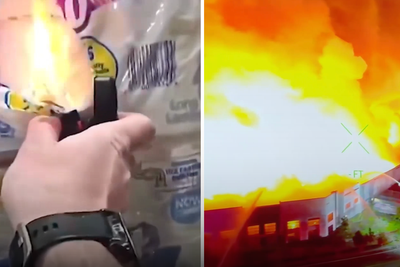 Video appears to show disgruntled employee starting giant warehouse blaze in California