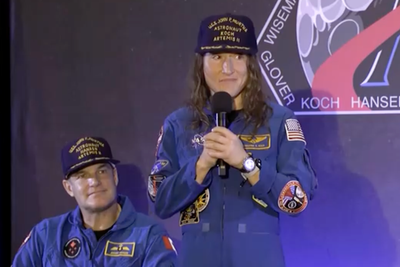 Christina Koch fights back tears as Artemis II crew given hero’s welcome