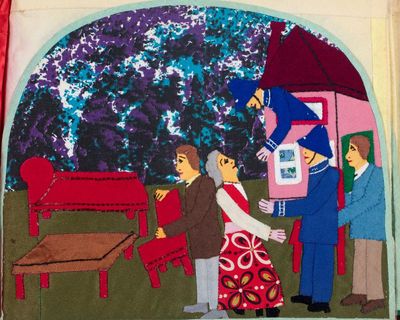 And this one shows the police evicting me: the fabulous fabric visions of Elizabeth Allen