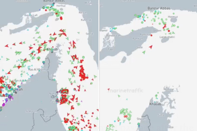 Watch Strait of Hormuz marine traffic before Iran war, after ceasefire and as blockade begins