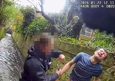 Shocking moment fleeing thief wails as he's bitten by police dog