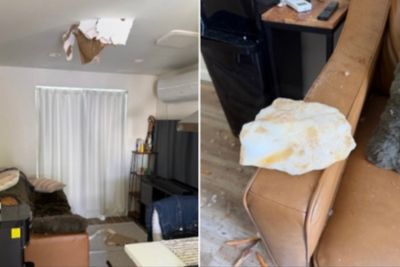 A giant chunk of ice crashed through the roof of California home and landed on the couch. The FAA is investigating