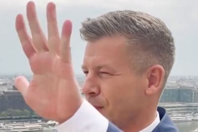 Peter Magyar spots outgoing rival Viktor Orban on balcony as he arrives to meet president: ‘Absolute cinema’