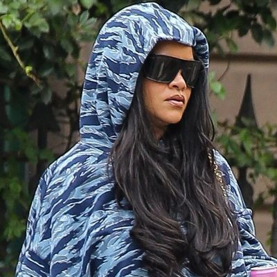 Rihanna Samples Print-Maxxing With a Tiger-Striped Hoodie and a Snakeskin Twist on the Ballet Sneaker Trend