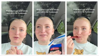 Nashville mom gets pulled over for using her phone while driving, then she holds up a packet of beef sticks to explain: ‘Horrible police work really’