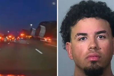 Moment Mustang ‘driven by 18-year-old Atlanta Braves catcher’ causes fatal big rig rollover crash in Florida