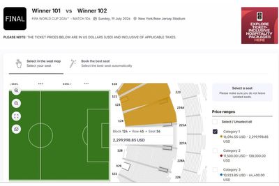 4 tickets to World Cup final are listed on FIFA's resale site for more than $2 million