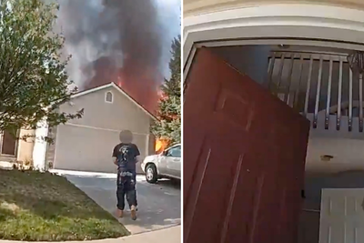 Cop takes down locked door with single kick to search burning home