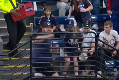 Moment grown man grabs home run ball from young girl