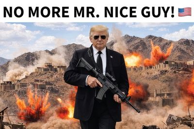 Trump posts extraordinary picture holding assault rifle in new threat to Iran: ‘No more Mr Nice Guy!’