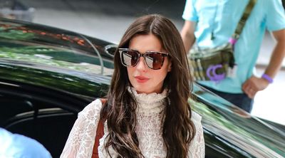 Anne Hathaway's flared jeans and lace boho blouse create the dreamiest 70s-inspired look – and it's so easy to recreate