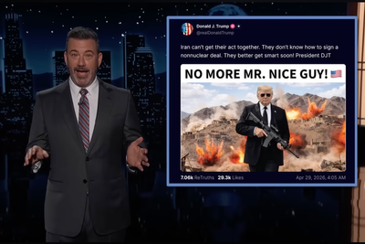 Jimmy Kimmel trolls Trump over Iran war picture with sunglasses and gun: ‘Fat John Wick’