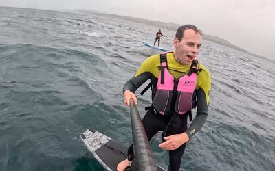 ‘Don’t fall!’: foil boarders describe hair-raising shark chase caught on video off California coast