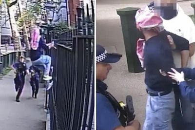 Moment knife-wielding man tries to scale Israeli embassy gates to commit terror attack