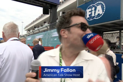 Bizarre moment Jimmy Fallon bites Martin Brundle’s microphone on F1 Miami grid walk