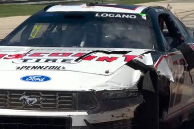 After lucky escape, Joey Logano’s car gets destroyed in pit road incident