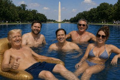 Trump Posts Bizarre AI Image of Shirtless Cabinet Members Swimming in Lincoln Memorial Pool, Sparking Wild Internet Theories