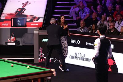 World Snooker Championship final halted by OnlyFans model in bizarre TV licence protest